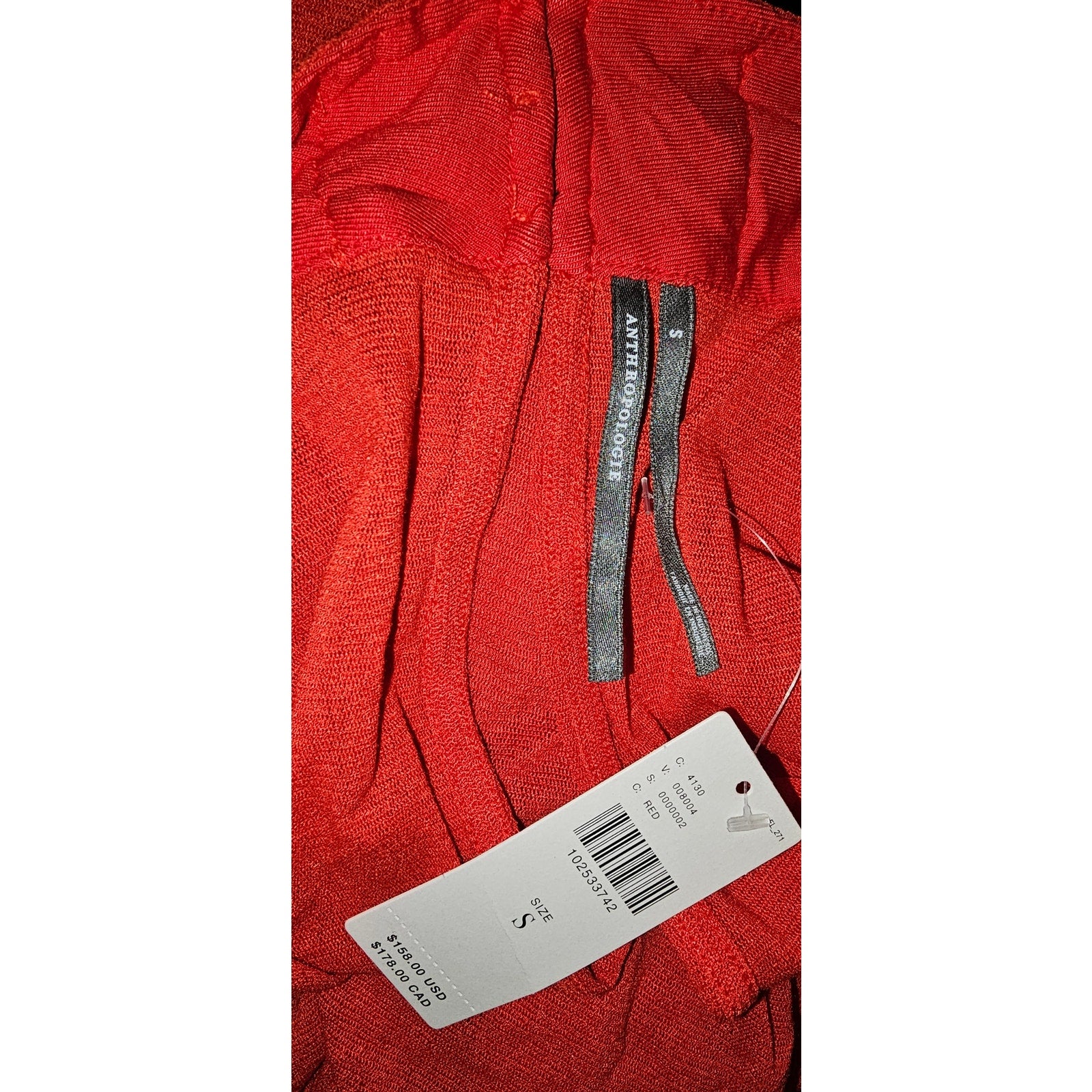 Anthropologie V-Neck Ruched Mesh Midi Dress SMALL Red Fitted Mini Anthropologie