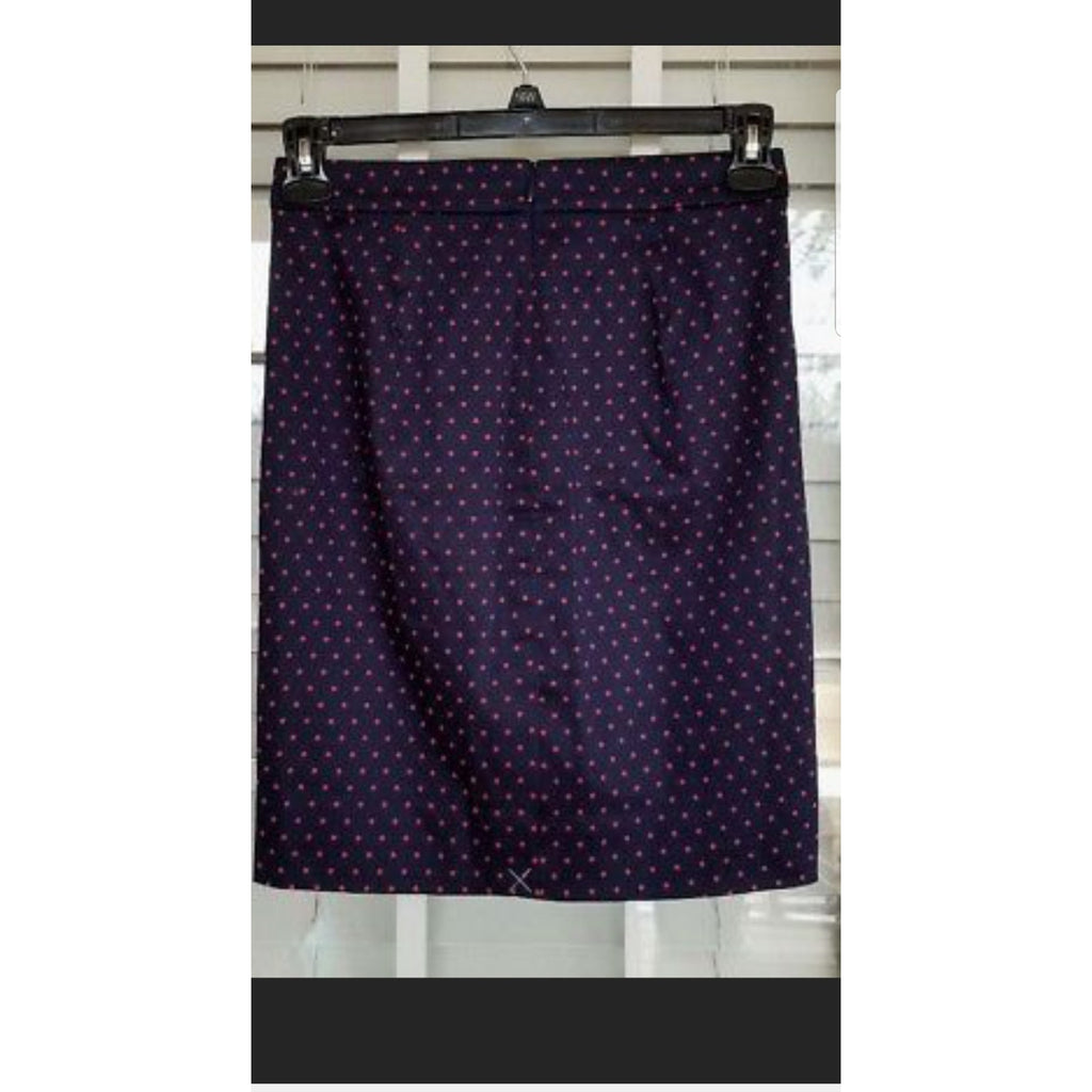 New J Crew Printed Pencil Skirt in Sateen Dot Size 2 Navy Blue / Red