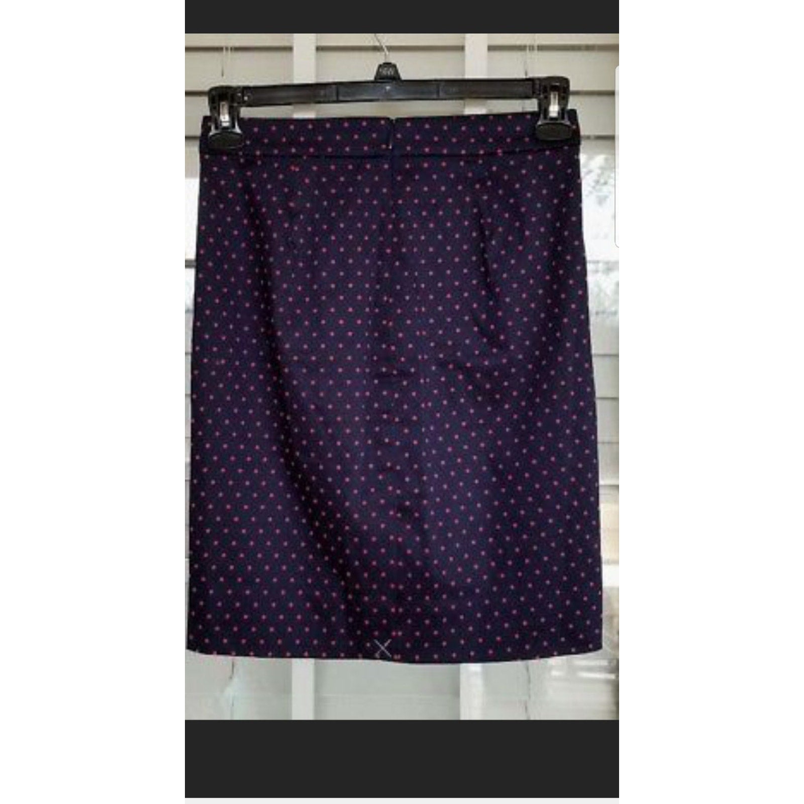New J Crew Printed Pencil Skirt in Sateen Dot Size 2 Navy Blue / Red