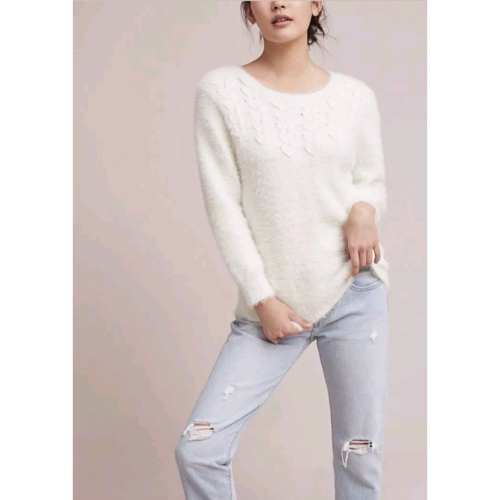 NEW Anthropologie Aubade Pullover by Rosie Neira $128 Size Small Ivory White
