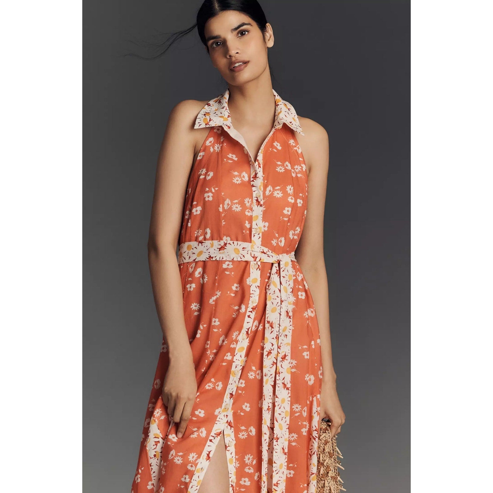 ANTHROPOLOGIE Maeve Halter Open-Back Godet Midi Shirt Dress PLUS 1X Anthropologie