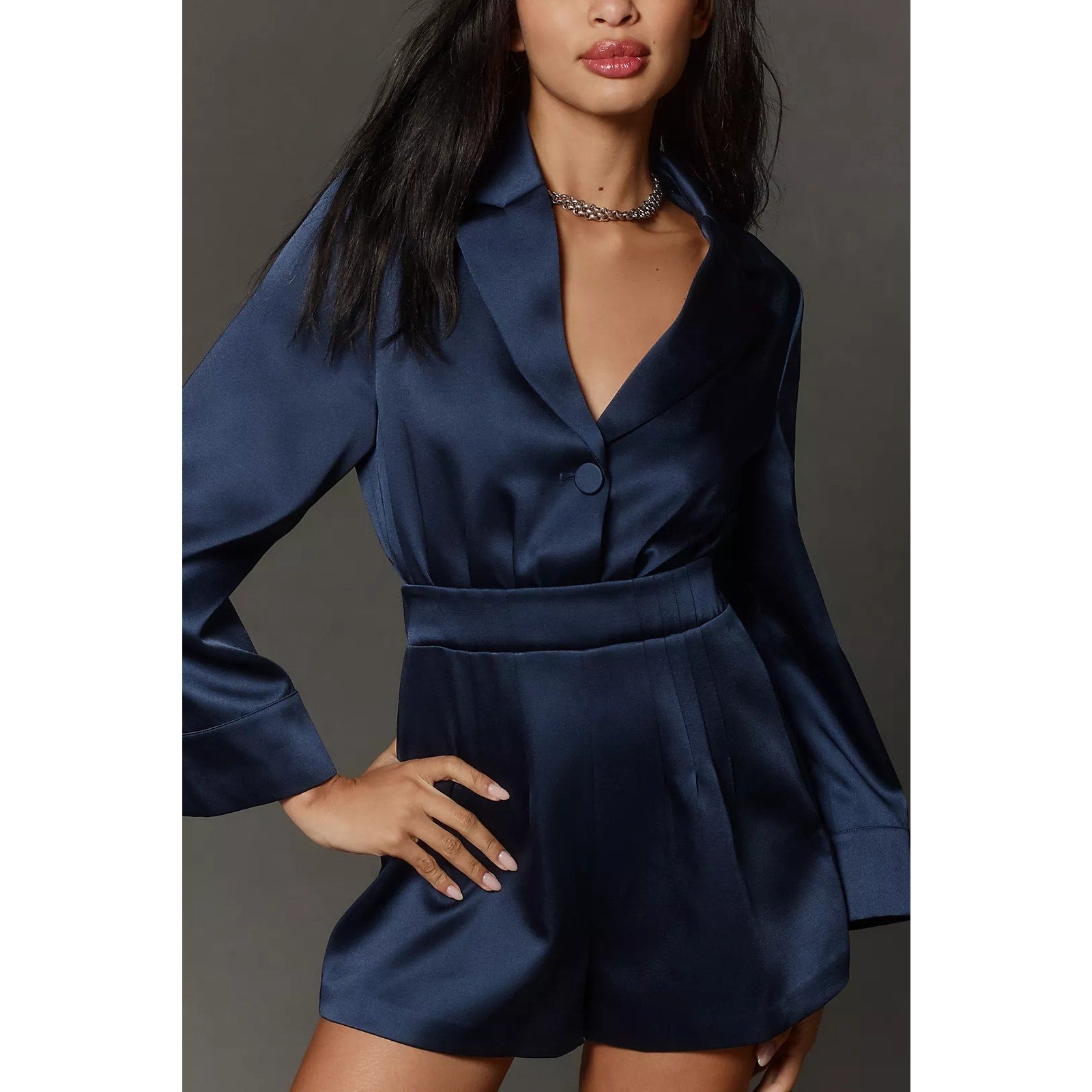 New Anthropologie x Mare Mare V-Neck Blazer Romper $188 MEDIUM Navy