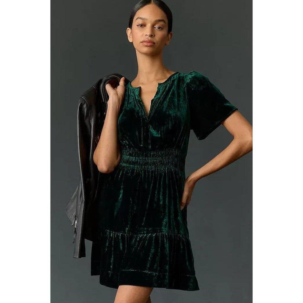 New Anthropologie The Somerset Mini Dress: Velvet Edition $168 XXS - 00 Holly