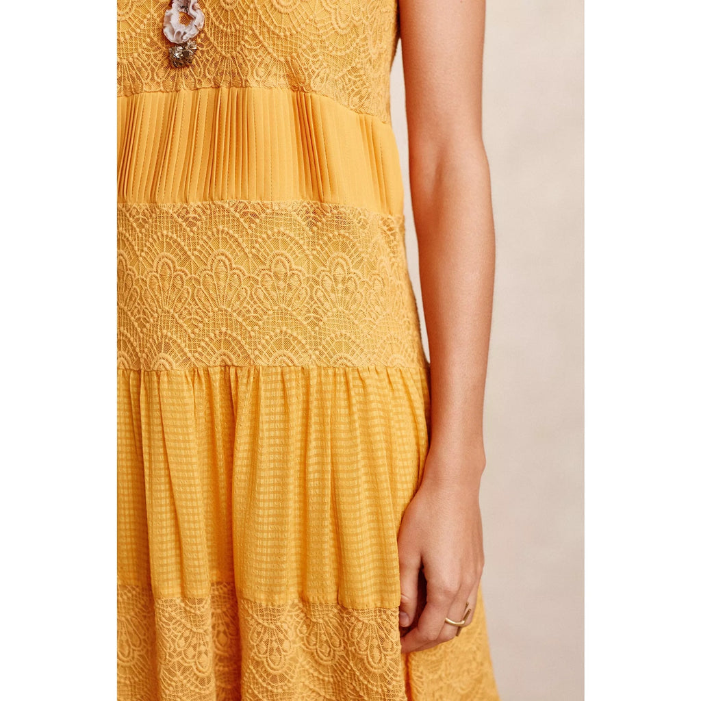 New Anthropologie Villanelle Lace Midi Dress HD PARIS $178 Golden Orange Mango