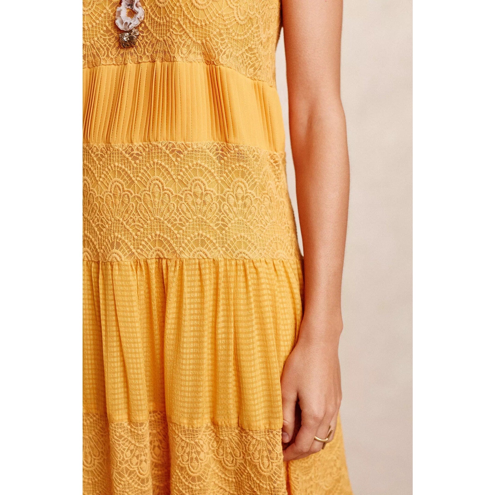 New Anthropologie Villanelle Lace Midi Dress HD PARIS $178 Golden Orange Mango