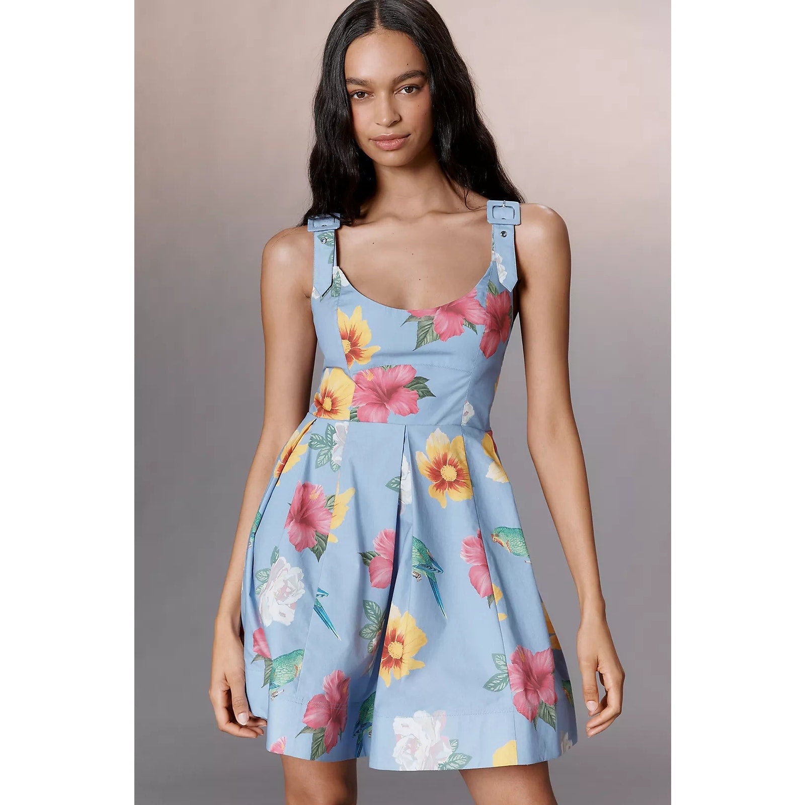 Anthropologie Maeve Scoop-Neck Cotton Floral Mini Dress X-LARGE Blue Anthropologie
