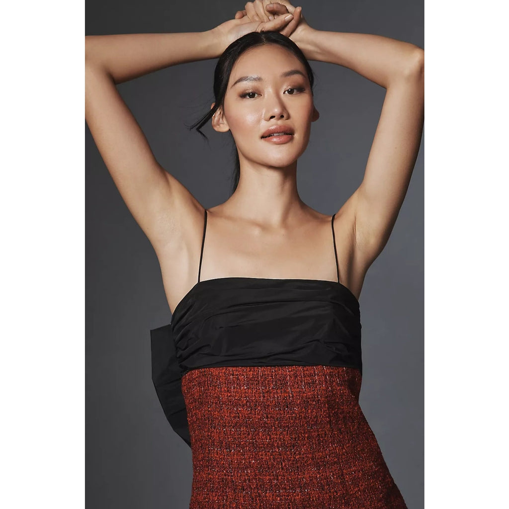 Anthropologie Maeve Bow Square-Neck Mini Dress $178 LARGE Red