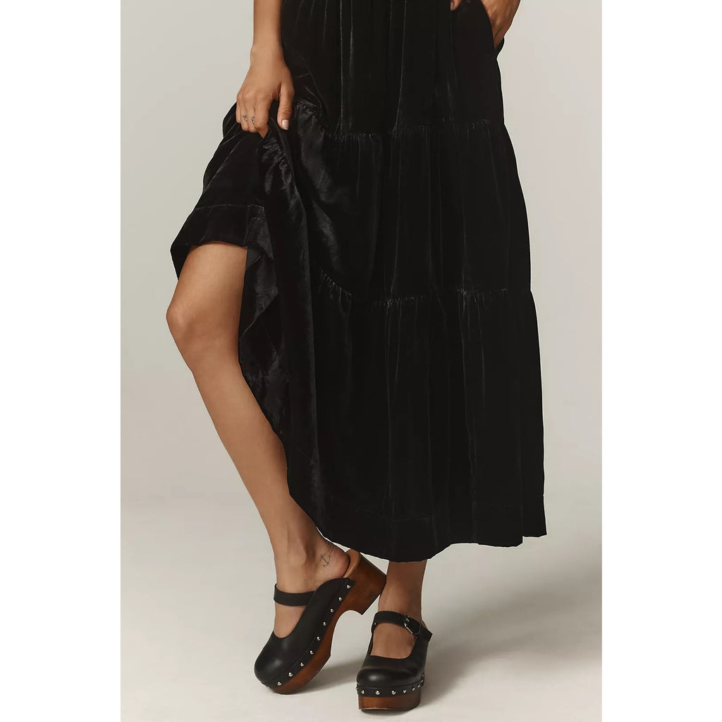 Anthropologie The Somerset Maxi Dress: Velvet Edition $180 XXS Petite BLACK