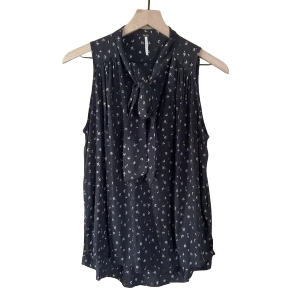 New Free People Tie Front Sleeveless Blouse $78 X-SMALL Black