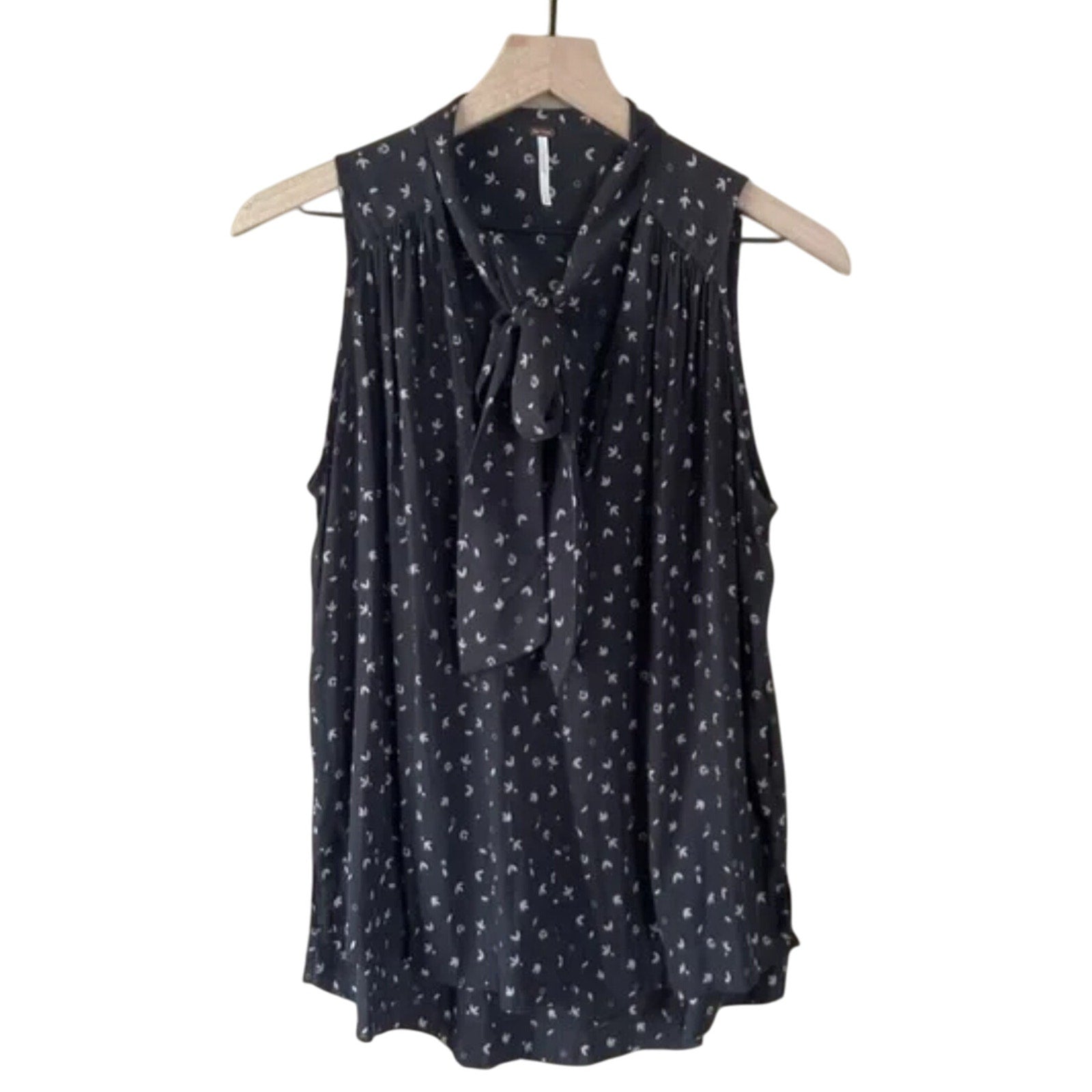 New Free People Tie Front Sleeveless Blouse $78 X-SMALL Black