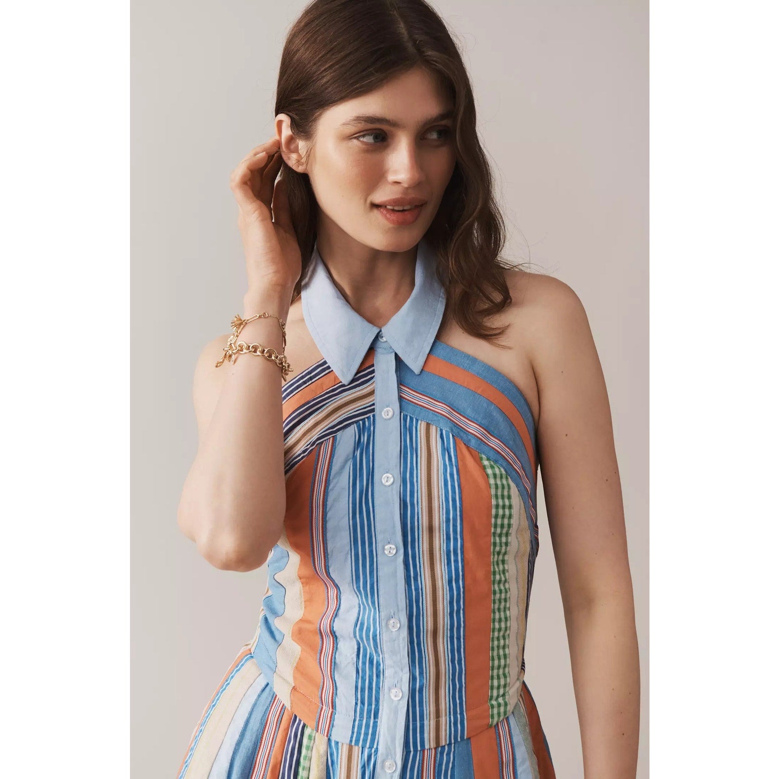 Anthropologie Maeve Collared Halter Midi Shirt Dress SIZE 4 Striped Anthropologie