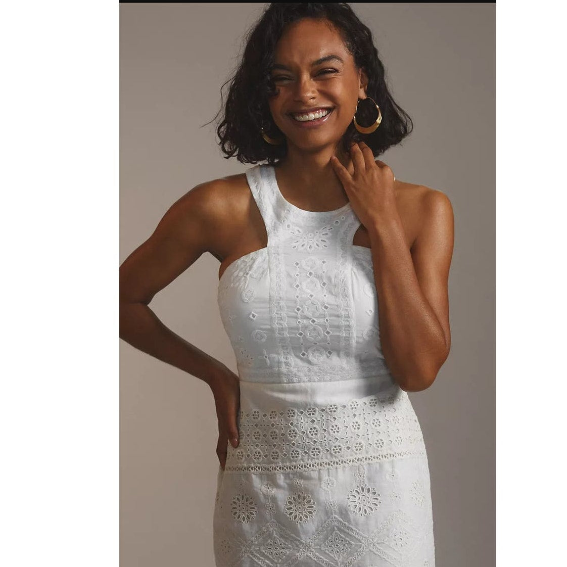 New Anthropologie Maeve Eyelet Halter Mini Dress $270 SIZE 2 White Cotton