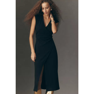 Anthropologie Sleeveless Knit Hardware A-Line Midi Dress SMALL Black
