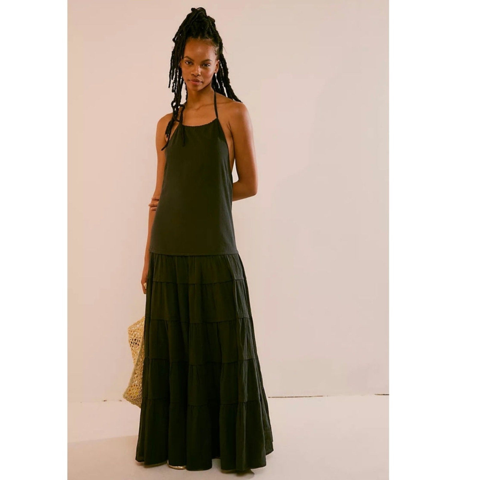 New FREE PEOPLE Somewhere Sunny Drop-Waist Maxi Dress BOHO $118 X-SMALL Black