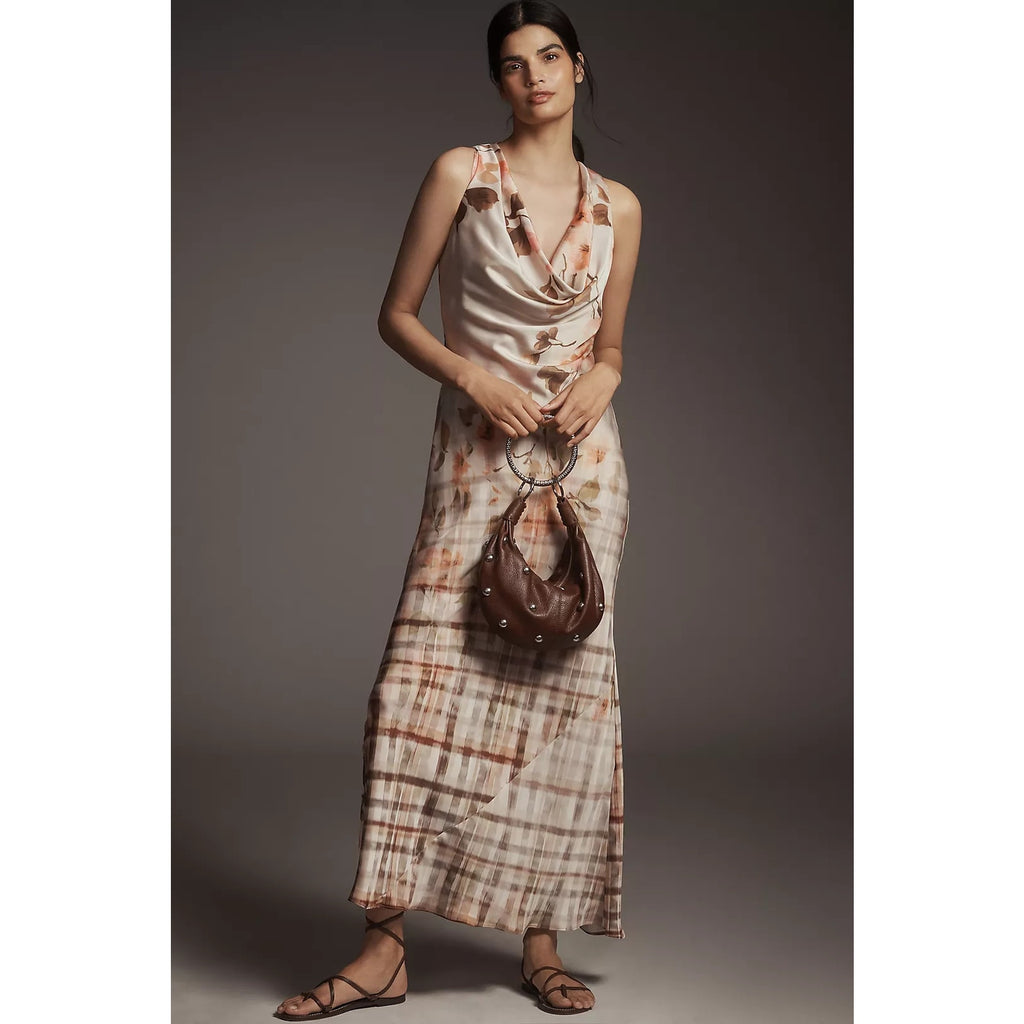 Anthropologie The Gracie Cowl-Neck Satin Slip Maxi Dress XS Orange Anthropologie