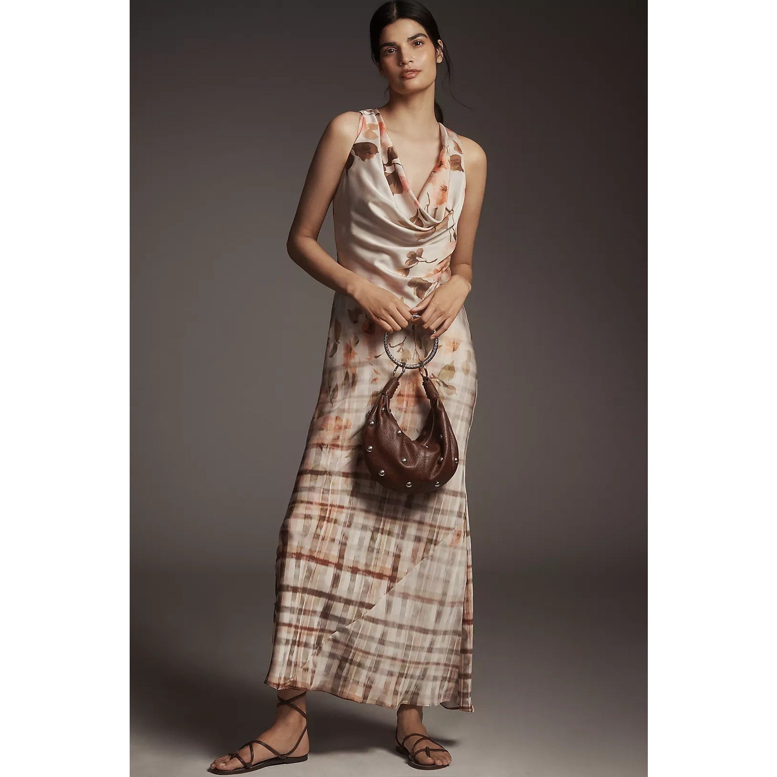 Anthropologie The Gracie Cowl-Neck Satin Slip Maxi Dress XS Orange Anthropologie