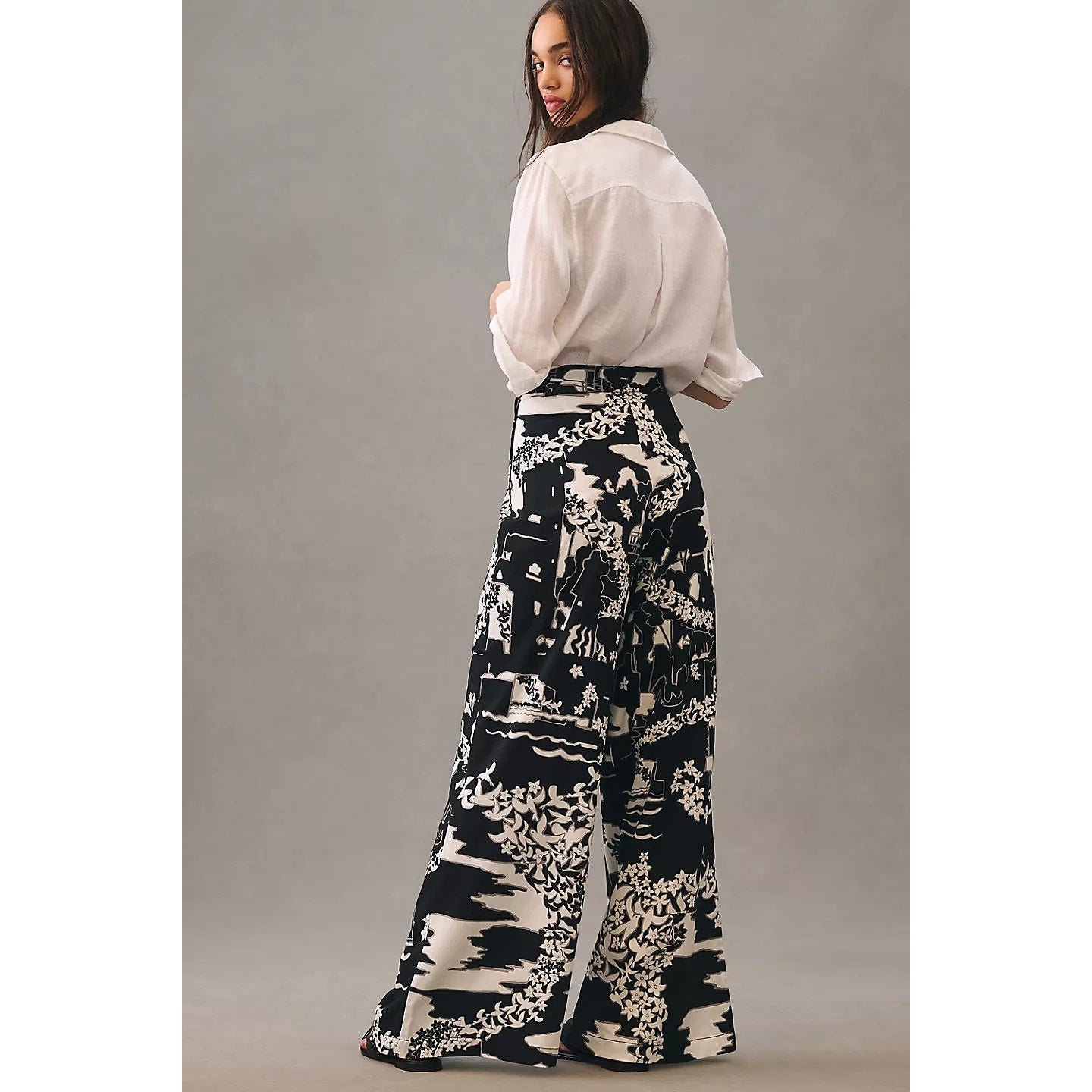 New ANTHROPOLOGIE Tiny Anne Printed Wide-Leg Pants $160 SIZE 2 Black Motif