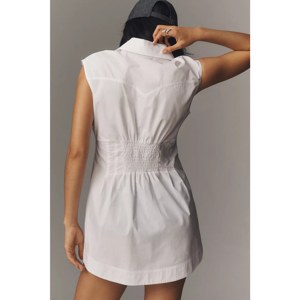 New Anthropologie Siempre Embellished Collar Pleated Mini Shirt Dress XL White