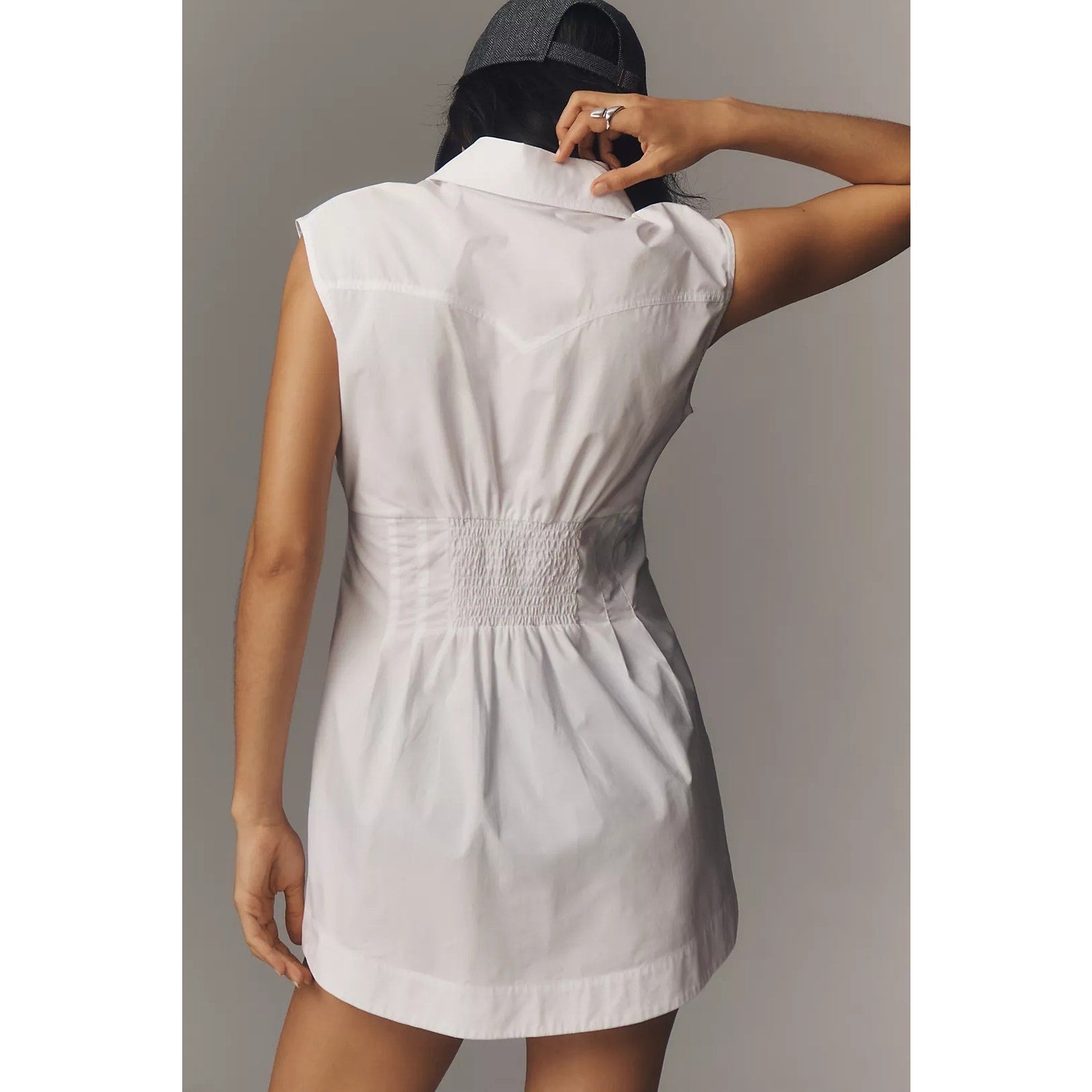 New Anthropologie Siempre Embellished Collar Pleated Mini Shirt Dress XL White