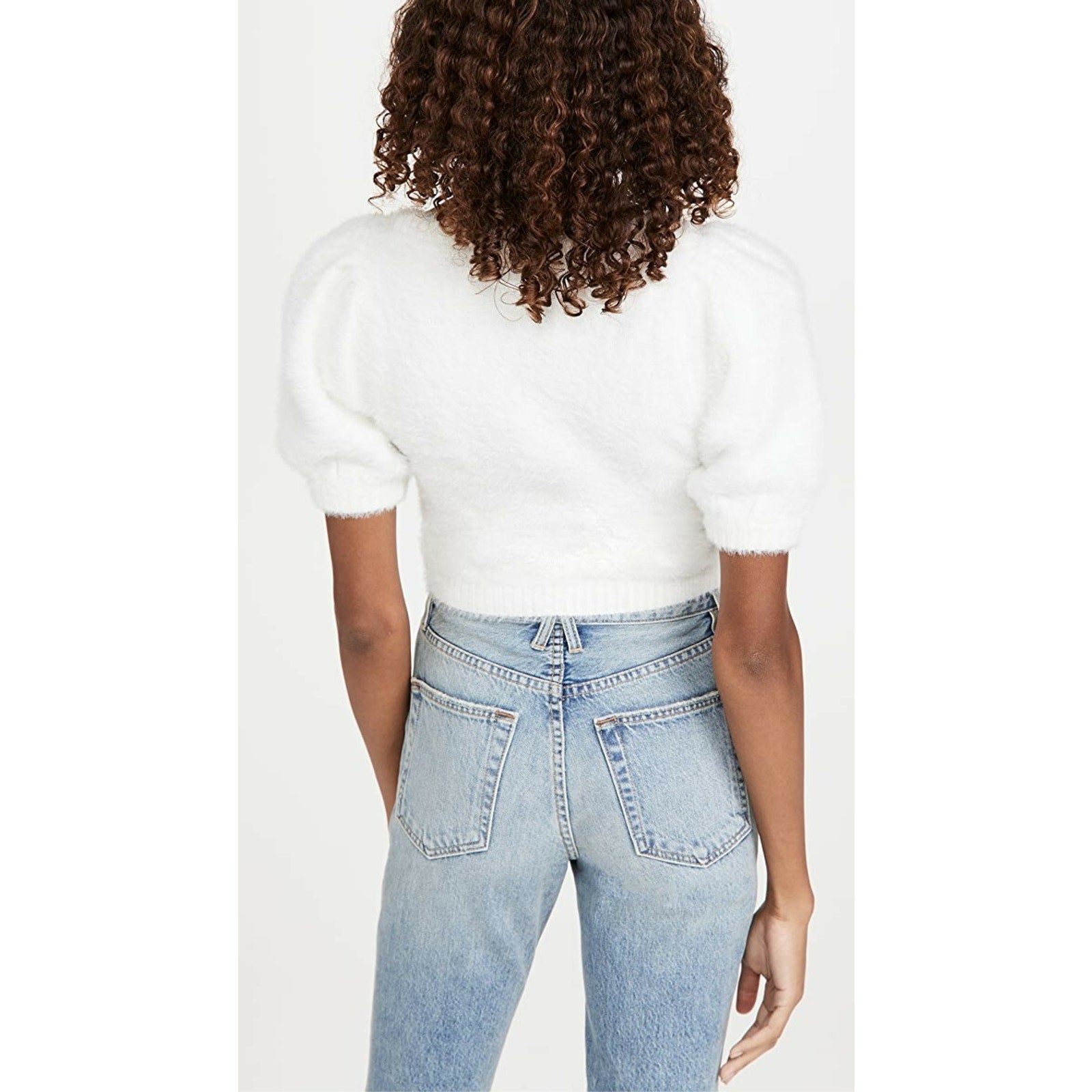 New Anthropologie by For Love & Lemons Anastasia Faux Mohair Sweater Sz S White