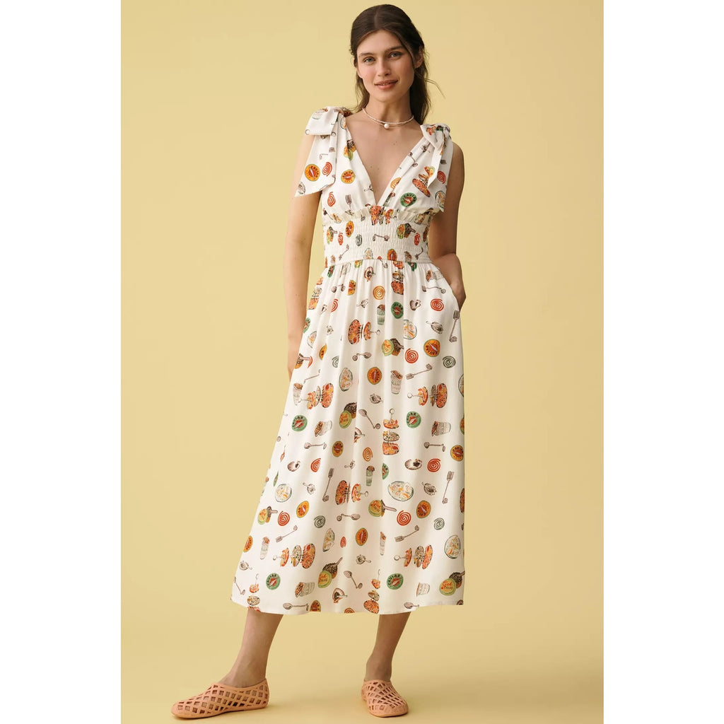 Anthropologie Lisa Says Gah Monroe Linen-Cotton V-Neck Midi Dress Small Anthropologie