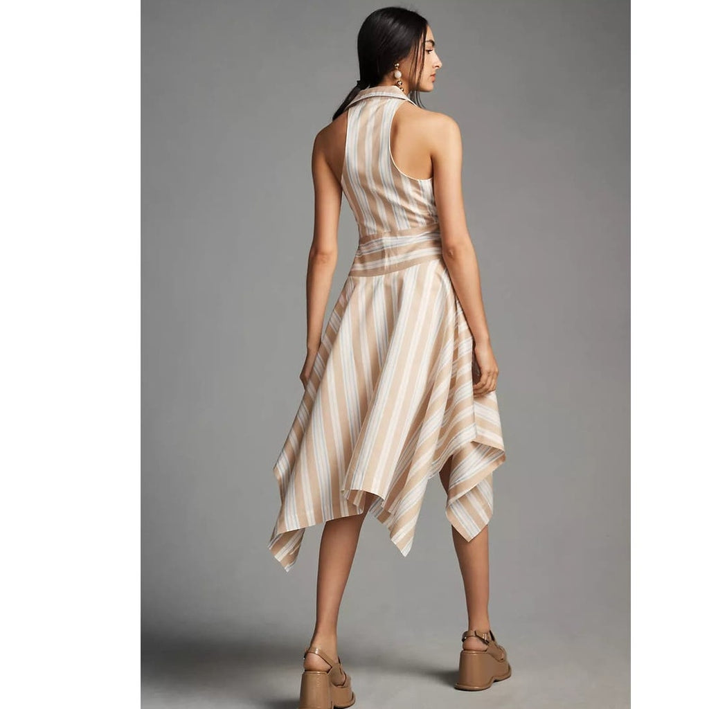 New Anthropologie Maeve Asymmetrical Wrap Shirt Dress $180 SIZE 14 Neutral Motif