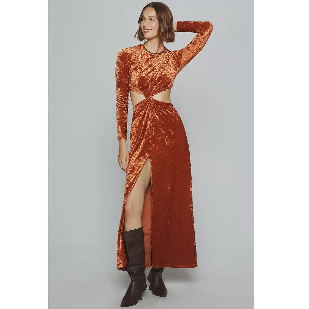 New Anthropologie Significant Other Long-Sleeve Cutout Velvet Midi Dress SZ 10