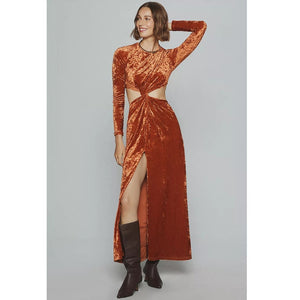 New Anthropologie Significant Other Long-Sleeve Cutout Velvet Midi Dress SZ 10