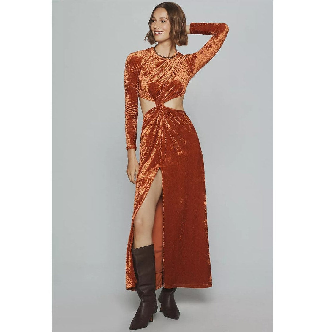 New Anthropologie Significant Other Long-Sleeve Cutout Velvet Midi Dress SZ 10