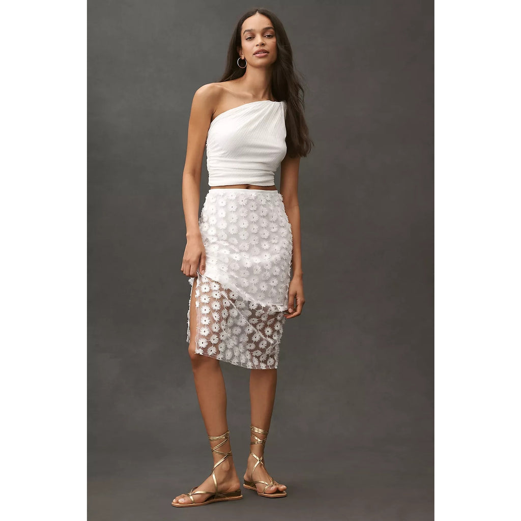 Anthropologie 3D Texture Sheer Slip Midi Skirt