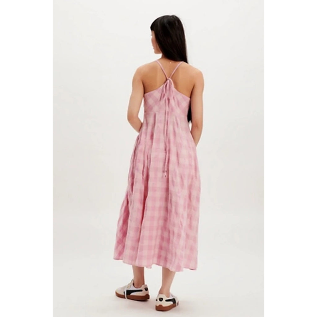FREE PEOPLE Via Midi Dress X-LARGE Blush Combo/Pink FRONT TIE Free People
