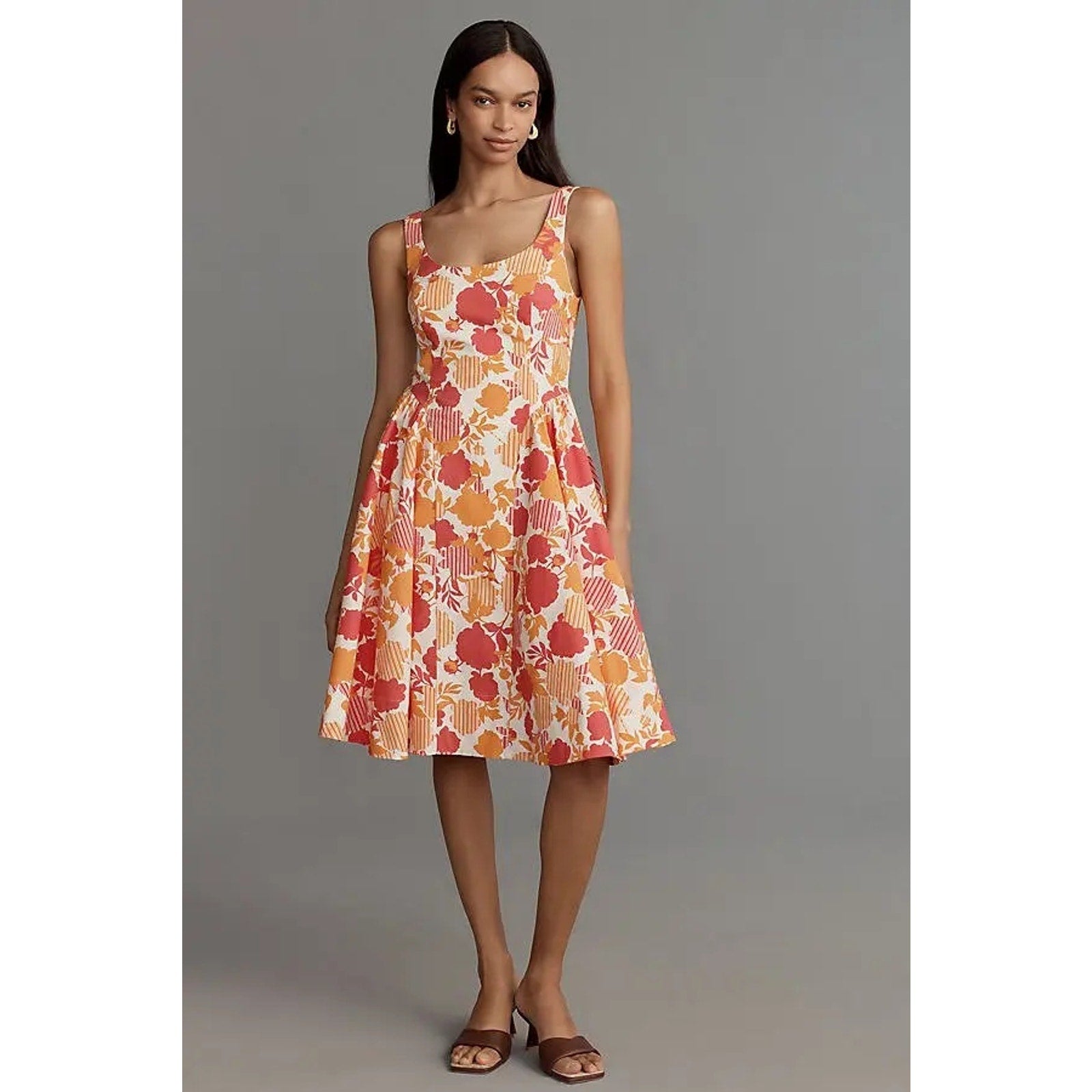 Anthropologie Sleeveless Scoop-Neck Basque-Waist Midi Dress SMALL Anthropologie