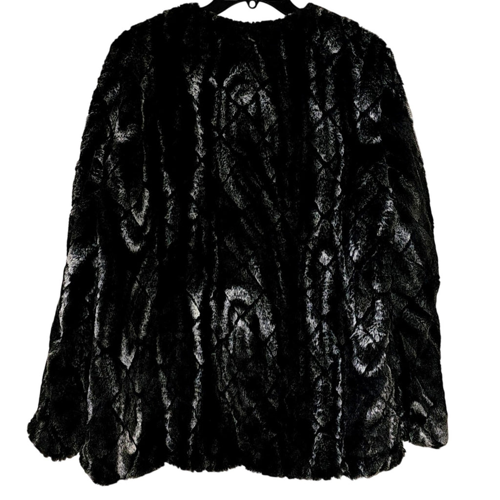 New Anthropologie Unreal Fur Faux Fur Coat SMALL Black & Gray COLLARLESS