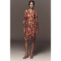 Farm Rio x Anthropologie Ruched Midi Dress LARGE Graphic Flowers ORANGE Anthropologie