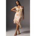 Anthropologie Asymmetric Scarf Slip Dress PLUS 1X Neutral Floral Motif Anthropologie