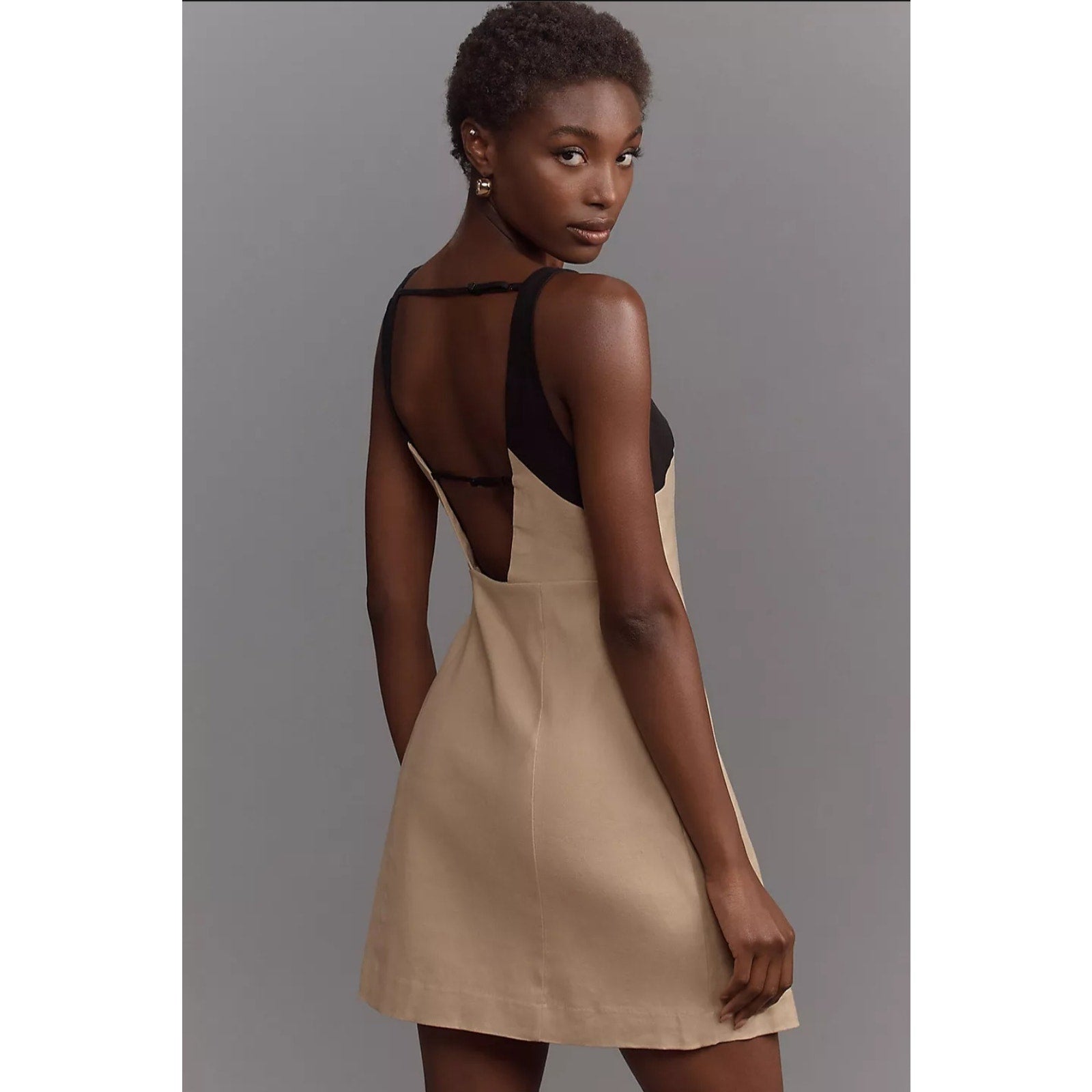 New By Anthropologie Sleeveless Linen Wrap Mini Dress $168 SIZE 12 Gold
