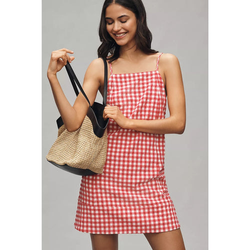 Anthropologie Apron-Style Mini Dress X-LARGE Raspberry Gingham Anthropologie