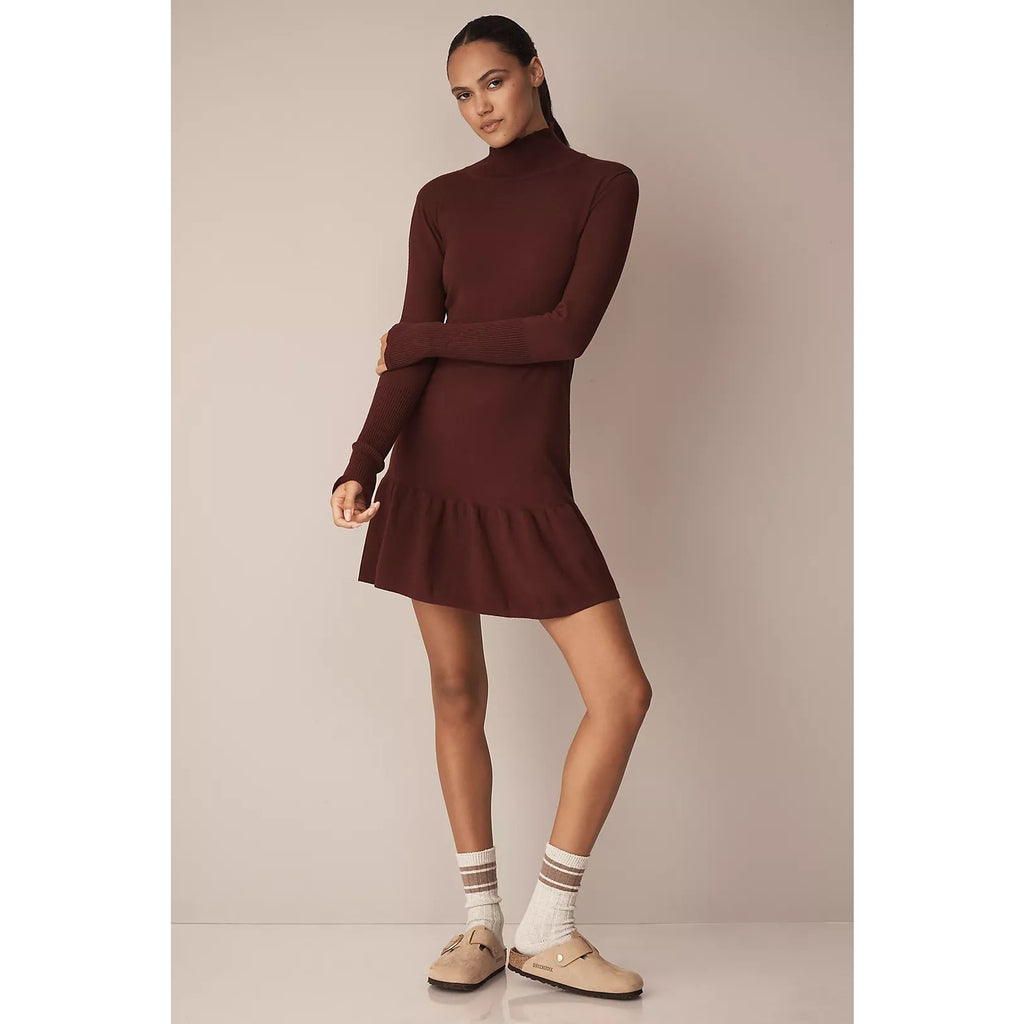 New ANTHROPOLOGIE Sundays Andes Knit Mini Sweater Dress $242 SMALL Wine