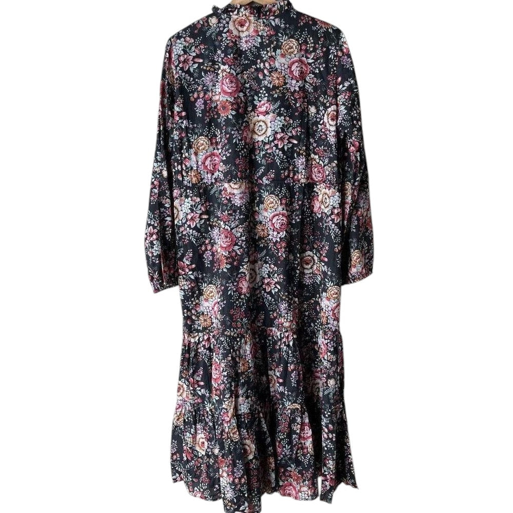 New MILLE Astrid Tasseled Midi Dress $248 SMALL Bloomsbury Floral Long Sleeve