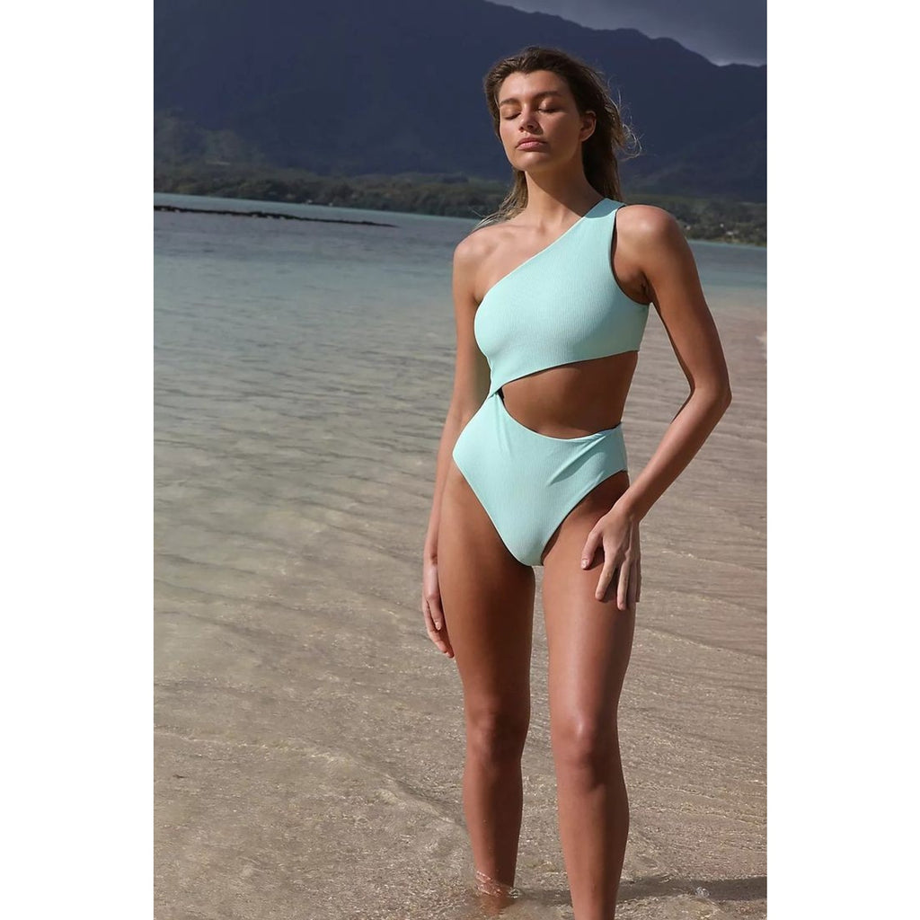 Free People x Beach Riot Celine Ribbed One-Piece Swimsuit X-SMALL Blue Free People