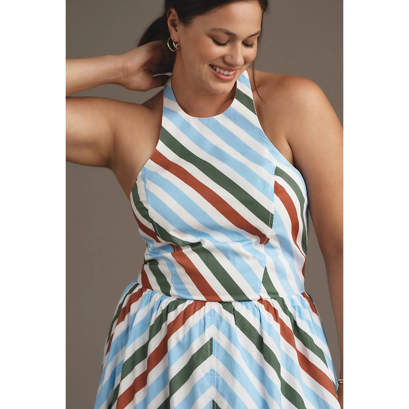 Anthropologie Maeve Halter Midi Sundress $168 XS Neutral Striped Motif