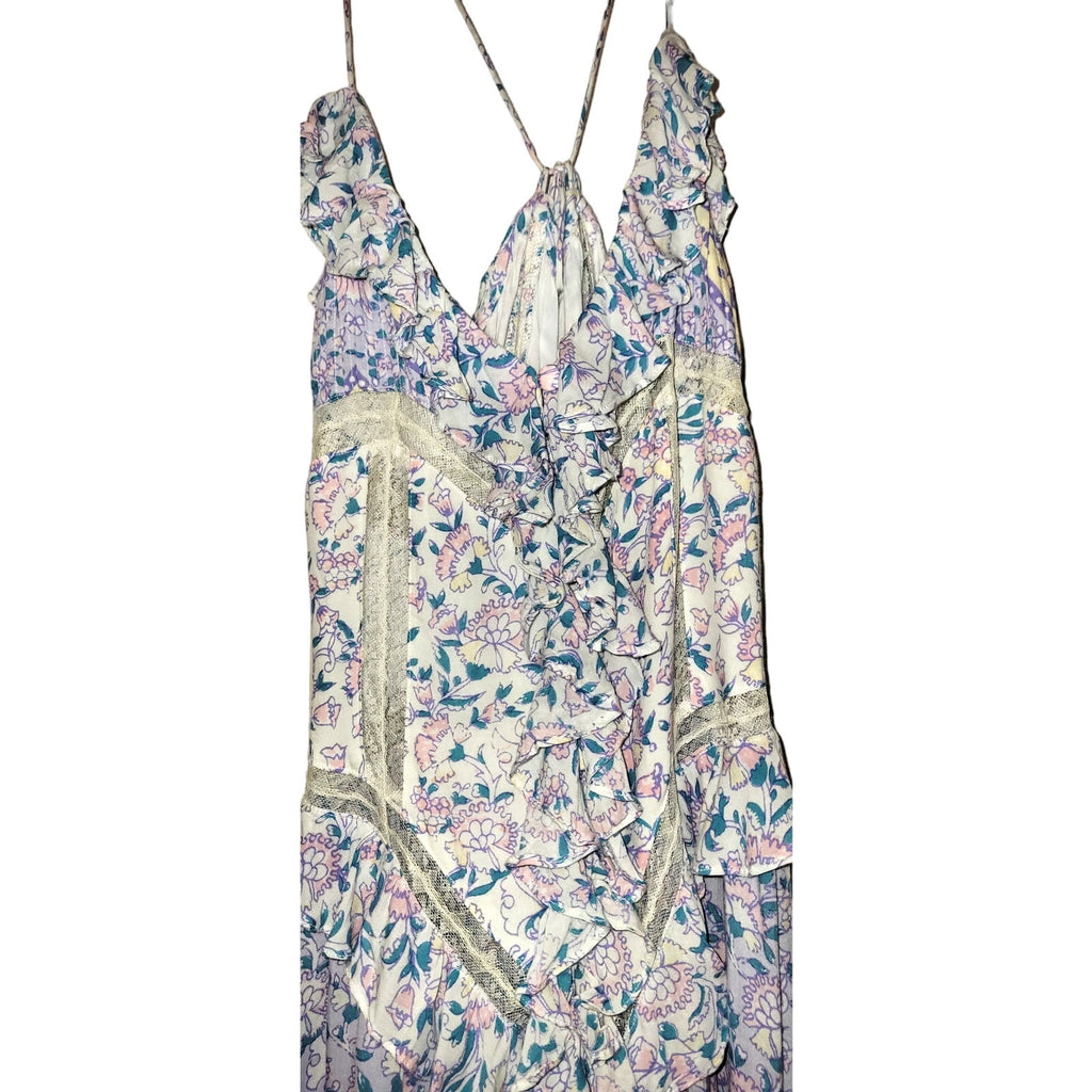 Free People Canyon Moon Maxi Top X-SMALL Boho Floral Lace Ruffled Free People
