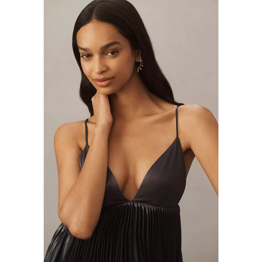 Anthropologie BHLDN Alessia Sleeveless VNeck Pleated Crepe Midi Dress $248 S Anthropologie