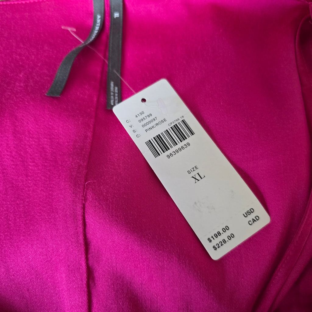 New By Anthropologie Bias-Cut Ruffled Midi Dress $198 X-LARGE Pink V-neck