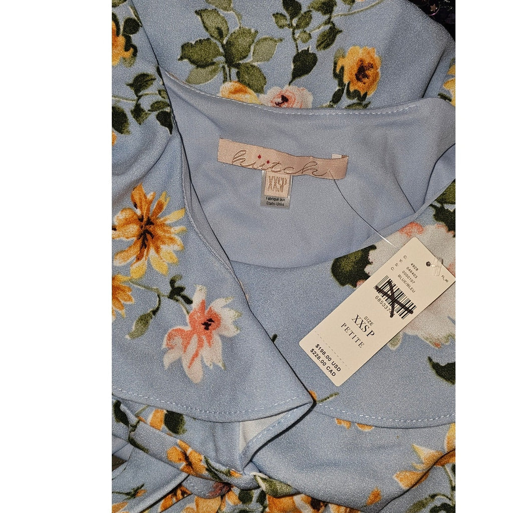 Anthropologie Hutch Eden Wrap Dress $198 XXSP Blue Floral Midi High Low Hem