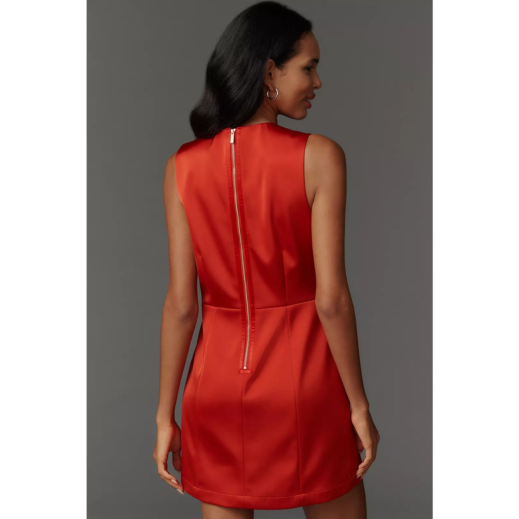 Anthropologie Sleeveless Square-Neck Shift Mini Dress SIZE 6 Red Satin Anthropologie