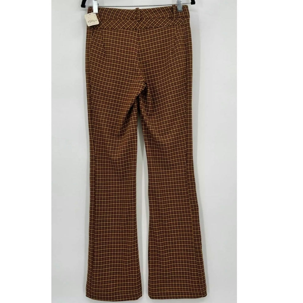 Free People Jana Flare Trousers $98 SIZE 2 Brown Houndstooth Motif