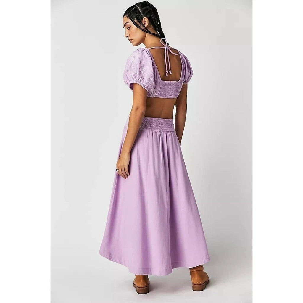 New Free People Lotus Set Crop Top & Maxi Style Skirt Set $168 XS Lilac Boho