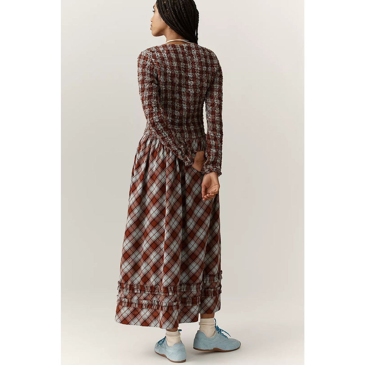 Anthropologie Damson Madder Posey Smocked LS Organic Cotton Midi Dress SZ 4 Anthropologie