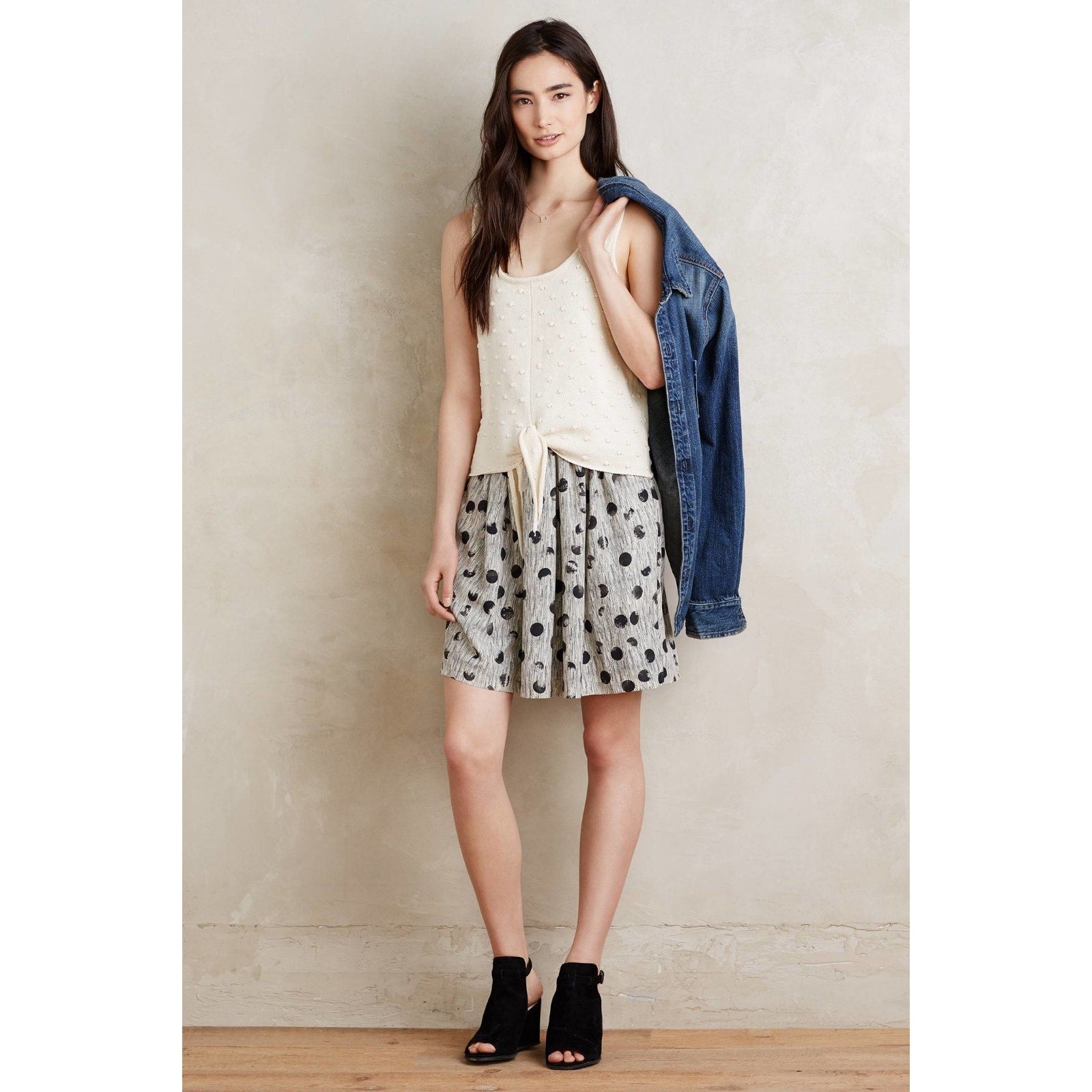 NEW Anthropologie Callahan $118 Women's Ivory Dot-embossed Knit Tank Top Large